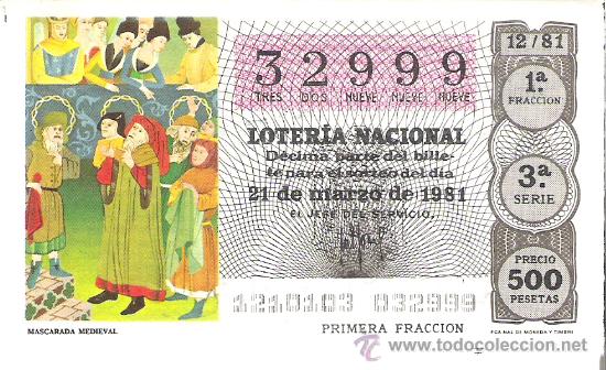 Loterie Nationale: 1 DECIMO LOTERIA DEL SABADO - 14 MARZO 1981 - 11/81 - JUAN DE LA ENCINA ( COLOR MARRON