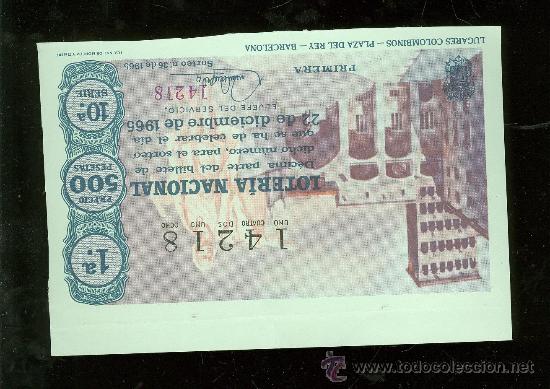 Nationale spanische Lotterie: DECIMO DE LOTERIA NACIONAL. SORTEO N&ordm; 36 DE 1965.