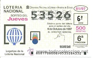 Loter&iacute;a nacional: 10-8197. Loteria del Jueves. sorteo 81 de 1997. Logotipo de Loteria Nacional