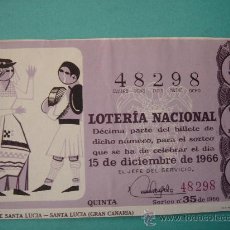 Lotería Nacional: DÉCIMO DE LOTERÍA NACIONAL DEL 15-XII-1966, SORTEO 35/66. ADMÓN Nº 1 CÓRDOBA.. Lote 29267810