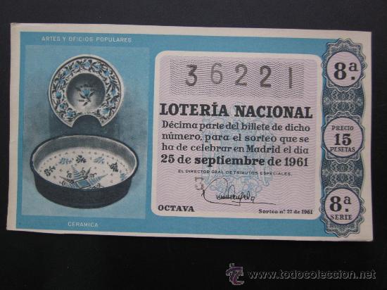 Nationale spanische Lotterie: DECIMO DE LOTERIA NACIONAL, 25 DE SEPTIEMBRE DE 1961, Sorteo n&ordm; 27
