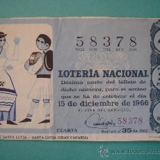 Lotería Nacional: DÉCIMO DE LOTERÍA NACIONAL DEL 15-XII-1966, SORTEO 35/66. ADMÓN Nº 1 CÓRDOBA. . Lote 29356417