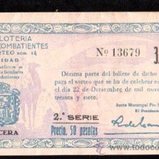 Lotería Nacional: DECIMO LOTERIA PRO COMBATIENTES. SORTEO Nº23 1937