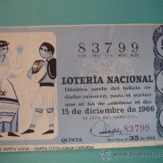 Lotería Nacional: DÉCIMO DE LOTERÍA NACIONAL DEL 15-XII-1966. SORTEO 35/66.FIESTAS DE SANTA LUCÍA (GRAN CANARIA). Lote 29618193