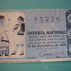 Lotería Nacional: DÉCIMO DE LOTERÍA NACIONAL DEL 15-XII-1966. SORTEO 35/66.FIESTAS DE SANTA LUCÍA (GRAN CANARIA). . Lote 29664749