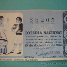 Lotería Nacional: DÉCIMO DE LOTERÍA NACIONAL DEL 15-XII-1966. SORTEO 35/66.FIESTAS DE SANTA LUCÍA (GRAN CANARIA). . Lote 29664766