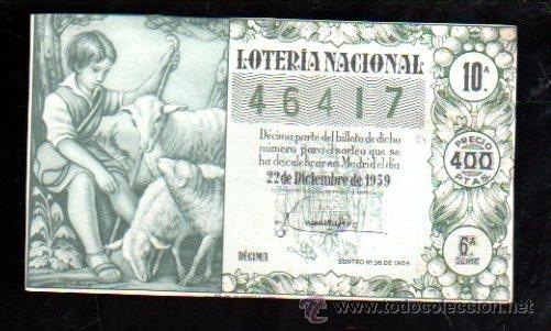 Lotteria Nationale Spagnola: DECIMO LOTERIA NACIONAL. SORTEO N&ordm;36 DE 1959. PASTOR CON OVEJAS