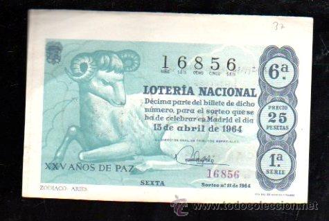 Lotteria Nationale Spagnola: DECIMO LOTERIA NACIONAL. SORTEO N&ordm;11 DE 1964. ZODIACO: ARIES