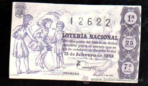 National Spanish Lottery: DECIMO LOTERIA NACIONAL. SORTEO N&ordm;5 DE 1963. COMBA