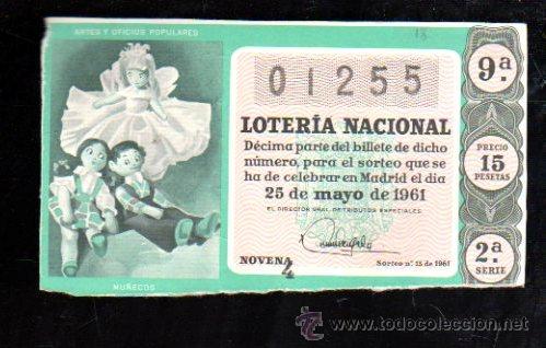 National Spanish Lottery: DECIMO LOTERIA NACIONAL. SORTEO N&ordm;15 DE 1961. MU&Ntilde;ECOS