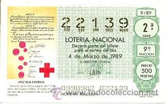 Loter&iacute;a Nacional: lotnac9-89. Loter&iacute;a Nacional. Sorteo n&ordm; 9 de 1989. Cruz Roja Espa&ntilde;ola