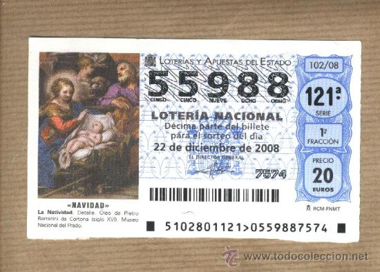 National Spanish Lottery: Loteria nacional / N&uacute;mero 55988 / 22-12-2008 / La bruixa d'or / Sort