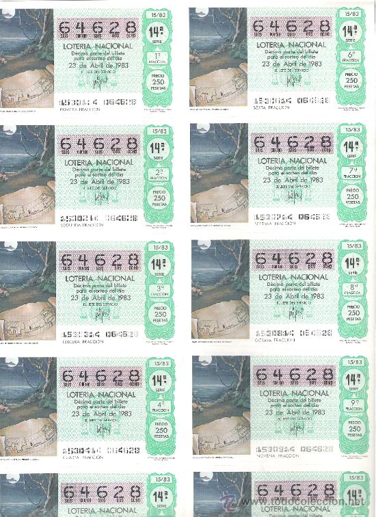 Nationale spanische Lotterie: 1 BILLETE LOTERIA DEL SABADO - 23 ABRIL 1983 - 15/83 - MAPA AUTOGRAFO DEL MUNDO DE COLON