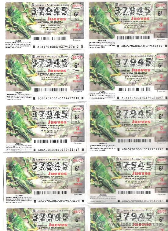 National Spanish Lottery: 1 BILLETE LOTERIA DEL JUEVES - 16 AGOSTO 2007 - 65/07 - FAUNA - LANGOSTA EGIPCIA