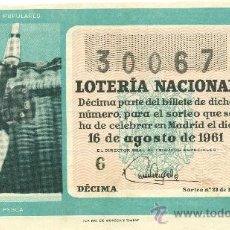 Lotería Nacional: DECIMO LOTERIA NACIONAL - 1961. Lote 32076242