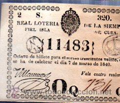 Nationale spanische Lotterie: LOTERIA NACIONAL DE CUBA. 7 DE MARZO DE 1840