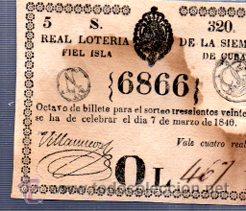 Lotteria Nationale Spagnola: LOTERIA NACIONAL DE CUBA. 7 DE MARZO DE 1840