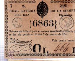 Lotteria Nationale Spagnola: LOTERIA NACIONAL DE CUBA. 7 DE MARZO DE 1840