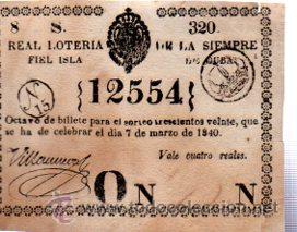 Lotteria Nationale Spagnola: LOTERIA NACIONAL DE CUBA. 7 DE MARZO DE 1840
