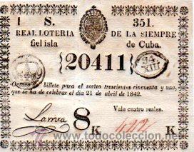 Lotteria Nationale Spagnola: LOTERIA NACIONAL DE CUBA. 21 DE ABRIL DE 1842