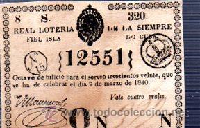 Lotteria Nationale Spagnola: LOTERIA NACIONAL DE CUBA. 7 MARZO DE 1840