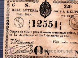 Lotteria Nationale Spagnola: LOTERIA NACIONAL DE CUBA. 7 MARZO DE 1840