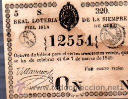 Lotteria Nationale Spagnola: LOTERIA NACIONAL DE CUBA. 7 MARZO DE 1840