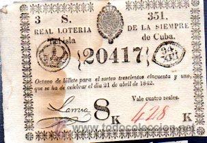 Lotteria Nationale Spagnola: LOTERIA NACIONAL DE CUBA. 21 DE ABRIL DE 1842