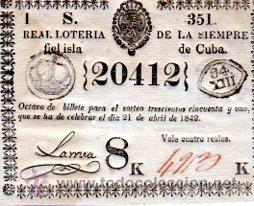 Lotteria Nationale Spagnola: LOTERIA NACIONAL DE CUBA. 21 DE ABRIL DE 1842