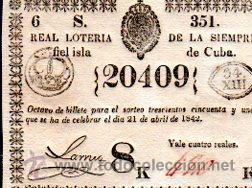 Lotteria Nationale Spagnola: LOTERIA NACIONAL DE CUBA. 21 DE ABRIL DE 1842