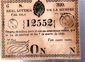 Nationale spanische Lotterie: LOTERIA NACIONAL DE CUBA. 7 MARZO DE 1840