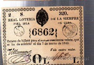 Nationale spanische Lotterie: LOTERIA NACIONAL DE CUBA. 7 MARZO DE 1840