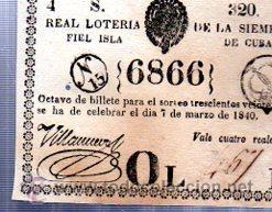 Nationale spanische Lotterie: LOTERIA NACIONAL DE CUBA. 7 MARZO DE 1840