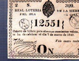 Nationale spanische Lotterie: LOTERIA NACIONAL DE CUBA. 7 MARZO DE 1840
