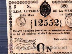Nationale spanische Lotterie: LOTERIA NACIONAL DE CUBA. 7 MARZO DE 1840