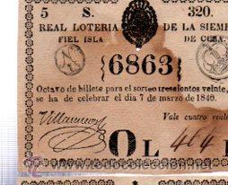 Nationale spanische Lotterie: LOTERIA NACIONAL DE CUBA. 7 MARZO DE 1840
