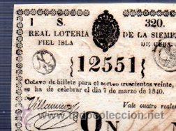 Nationale spanische Lotterie: LOTERIA NACIONAL DE CUBA. 7 MARZO DE 1840