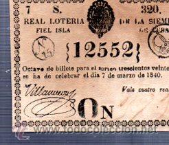 Nationale spanische Lotterie: LOTERIA NACIONAL DE CUBA. 7 MARZO DE 1840