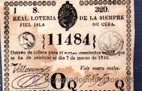 Nationale spanische Lotterie: LOTERIA NACIONAL DE CUBA. 7 MARZO DE 1840