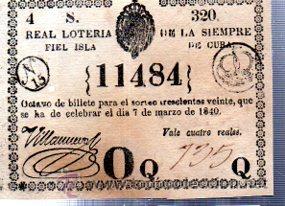 Nationale spanische Lotterie: LOTERIA NACIONAL DE CUBA. 7 MARZO DE 1840