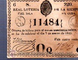Lotteria Nationale Spagnola: LOTERIA NACIONAL DE CUBA. 7 MARZO DE 1840
