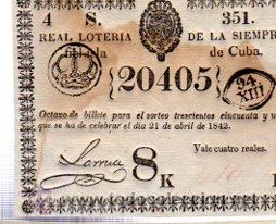 Lotteria Nationale Spagnola: LOTERIA NACIONAL DE CUBA. 21 ABRIL DE 1842