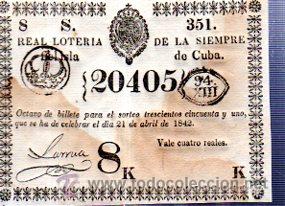 Lotteria Nationale Spagnola: LOTERIA NACIONAL DE CUBA. 21 ABRIL DE 1842