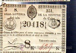 Lotteria Nationale Spagnola: LOTERIA NACIONAL DE CUBA. 21 ABRIL DE 1842