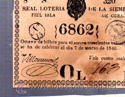 Lotteria Nationale Spagnola: LOTERIA NACIONAL DE CUBA. 7 MARZO DE 1840