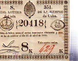 Lotteria Nationale Spagnola: LOTERIA NACIONAL DE CUBA. 21 ABRIL DE 1842