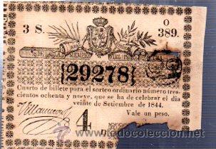 Lotteria Nationale Spagnola: LOTERIA NACIONAL DE CUBA. 20 DE SEPTIEMBRE DE 1844