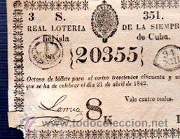 Nationale spanische Lotterie: LOTERIA NACIONAL DE CUBA. 21 DE ABRIL DE 1842