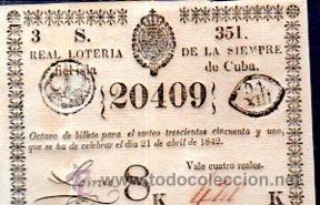 Nationale spanische Lotterie: LOTERIA NACIONAL DE CUBA. 21 DE ABRIL DE 1842