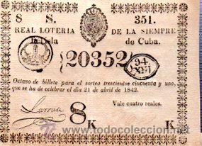 Nationale spanische Lotterie: LOTERIA NACIONAL DE CUBA. 21 DE ABRIL DE 1842